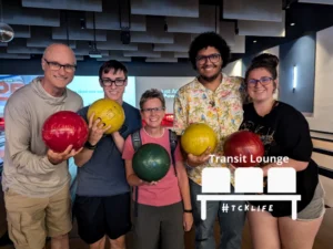 Bowling during Transit Lounge in Dallas, TS